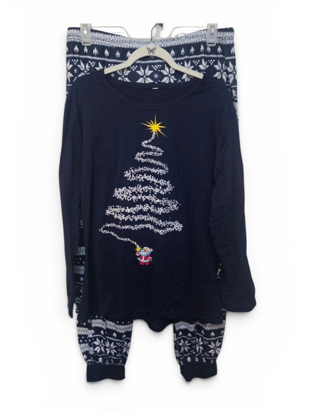 Navy Christmas Tree Pajama Set with Fair Isle Leggings